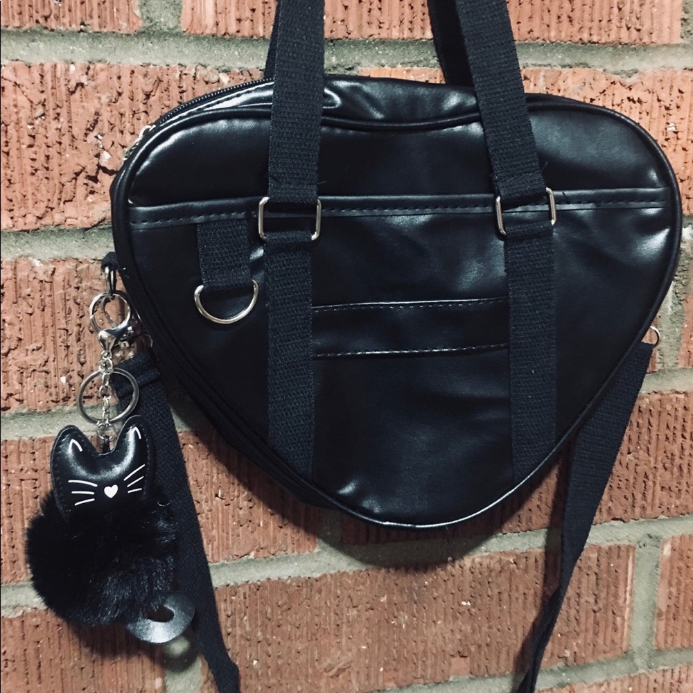 Black Kitty Heart Shaped Bag